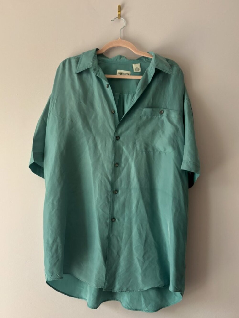 100% Silk, Sage Green Button Down Shirt